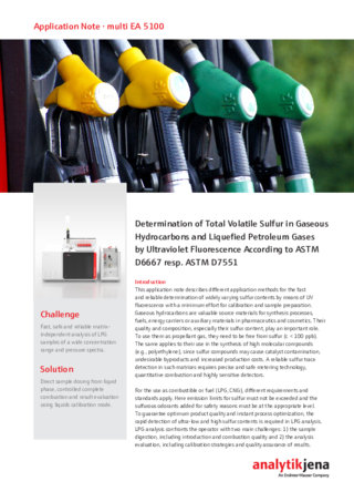 Determination of Total Volatile Sulfur in Gaseous Hydrocarbons and Liquefied Petroleum Gases by Ultraviolet Fluorescence According to ASTM D6667 resp. ASTM D7551