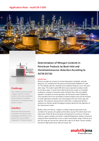 Determination of Nitrogen Contents in Petroleum Products by Boat-Inlet and Chemiluminescence Detection Acc. to ASTM D5762